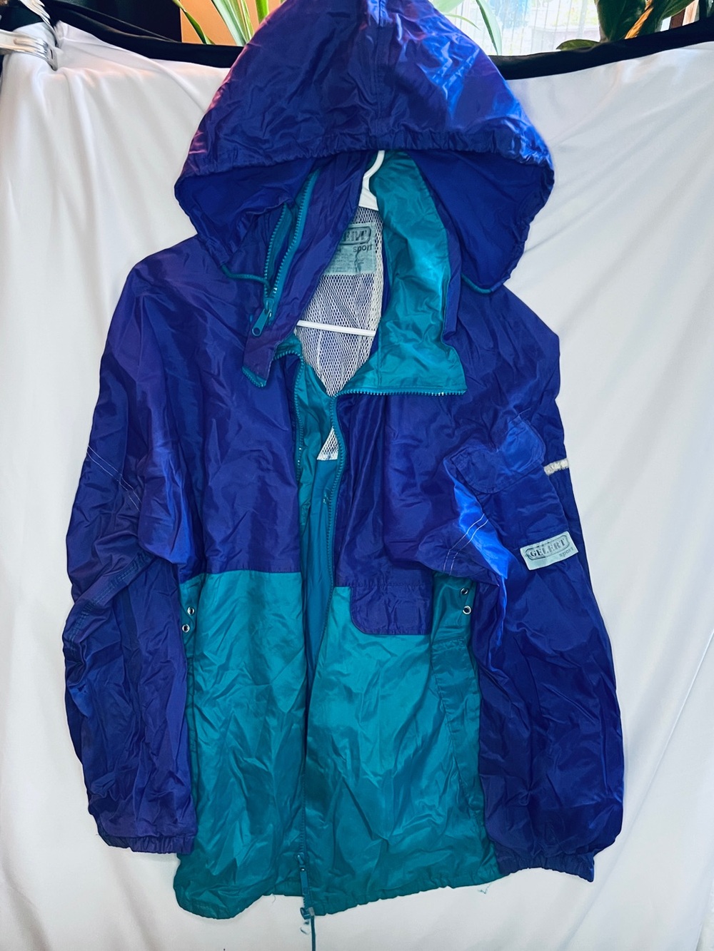 Vintage Gelert Sport Windbreaker Jacket Medium Teal Purple Colorblock Hooded